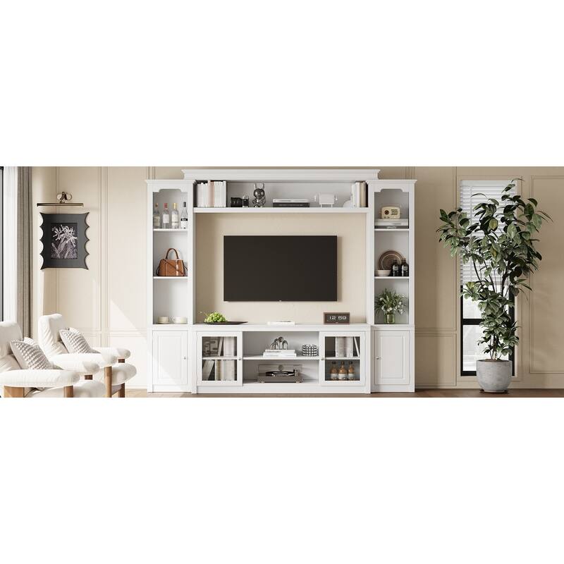 Wall Unit TV Stand with Bookshelves for TVs up to 65", Wood TV Console Table Media Entertainment Center with Storage Cabinet