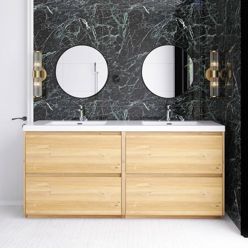 Freestanding Bathroom Vanity with Integrated Resin Top - Natural Oak - 70.87'' x 19.69'' x 33.46'' 