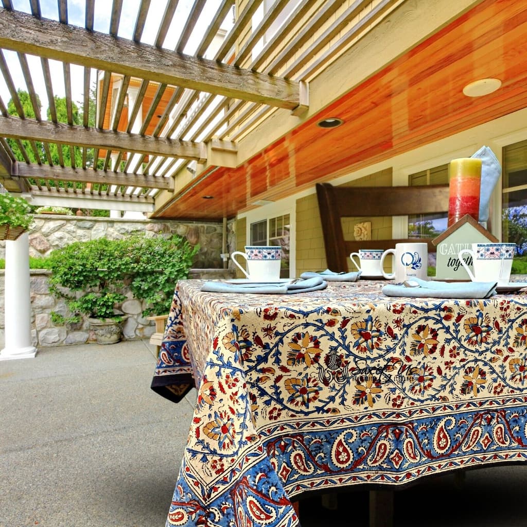 Rustic Soft Paisley Floral Block Print Cotton Tablecloth Collection