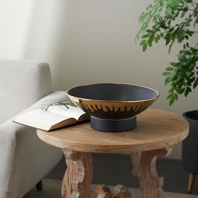 CosmoLiving by Cosmopolitan Black or White Ceramic Decorative Bowl with Abstract Gold Melting Drips