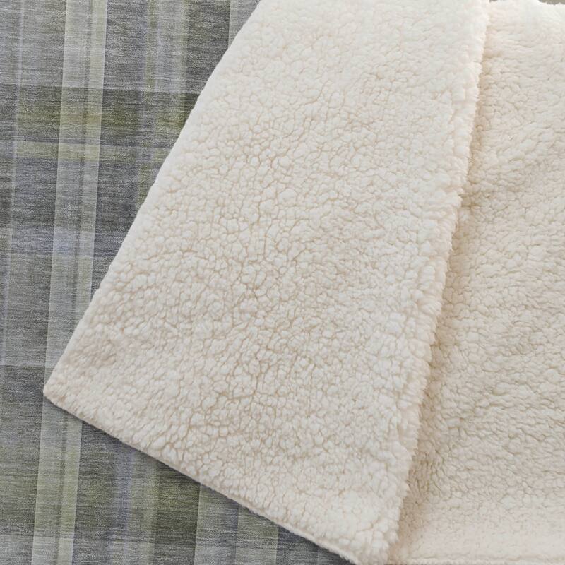 Premium Machine Washable Modern Plaid Sherpa Throw Blanket