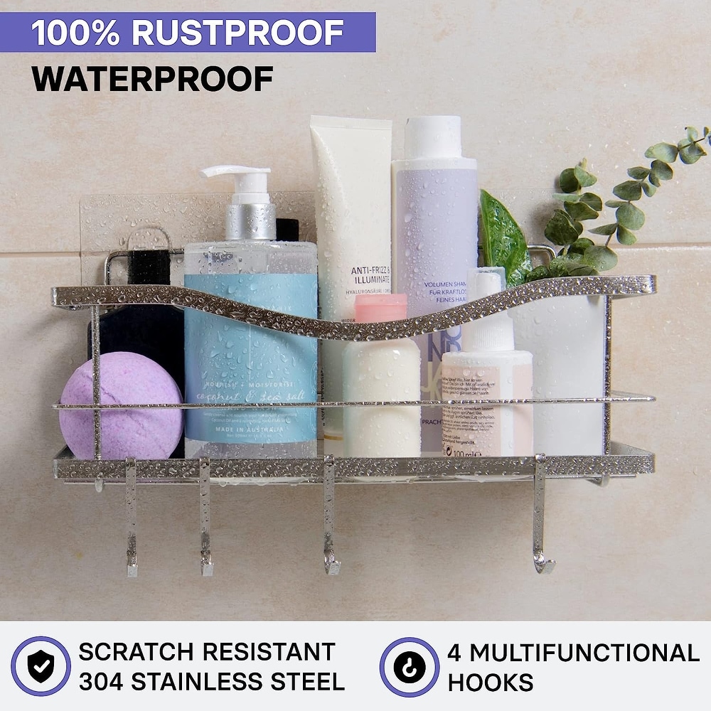 ODesign Adhesive Shower Caddy Basket Shelf with Hooks for Shampoo