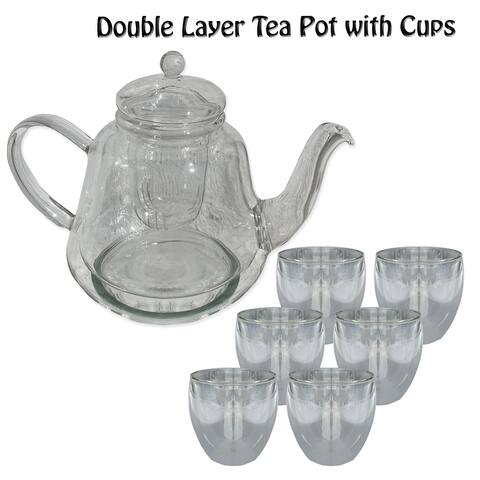 Set of Oval Shaped 530ml Glass Teapot with Glass cups-set of 6 glasses