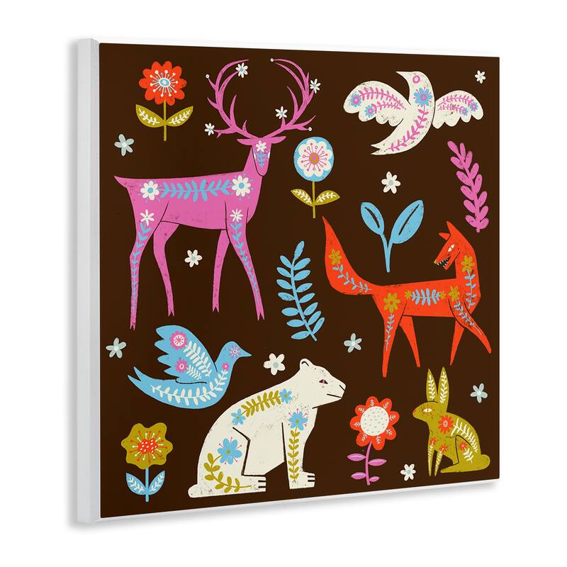 Stupell Forest Folk Animals with Florals Wall Plaque Art Design By Hannah Moren