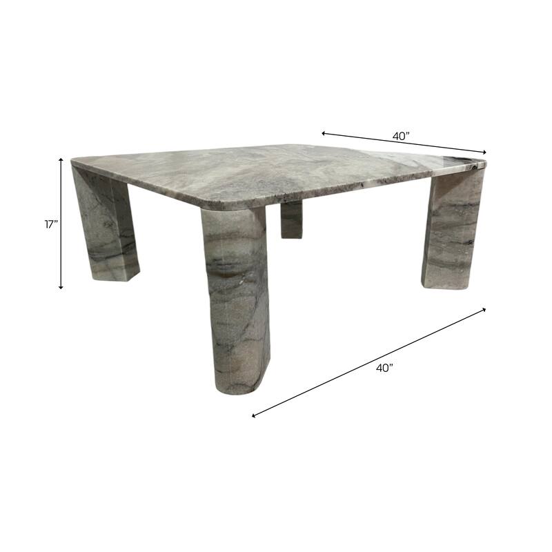 Marble Coffee Table Modern Square Rounded Corners - 17" Gray White - 40.0"