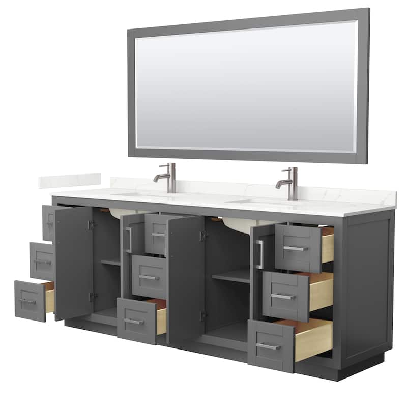 Miranda 84-inch Double Vanity, Quartz Top, 70-inch Mirror