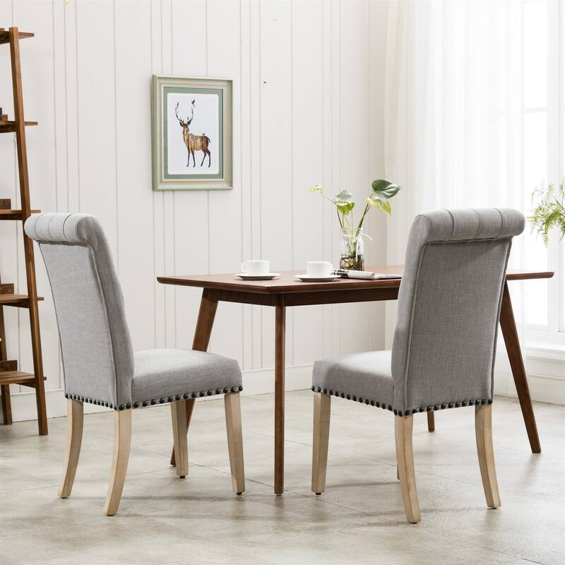 Mid-century Fabric Upholstered High Back Dining Chairs (Set of 2)