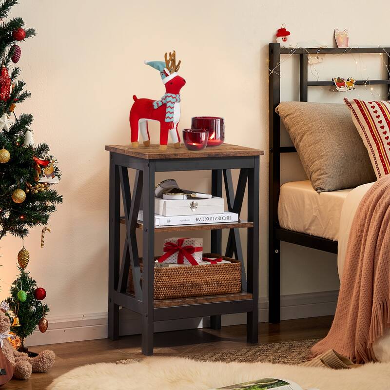 Modern Nightstand with 3-Tier Storage Shelves A Variety of Colors Are Available for Living Room, Bedroom Entrance End Table