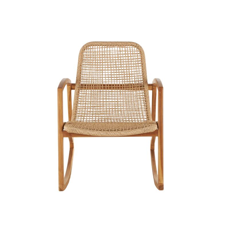 Plastic Rattan Handmade Woven Rectangular Accent Chair with Teak Frame - Light Brown - Roche River Decor - 24"W x 24"L x 34"H