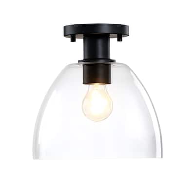 Indigo 10 in. 1-Light Matte Black Modern Semi Flush Mount with Clear Glass Shade for Bedrooms