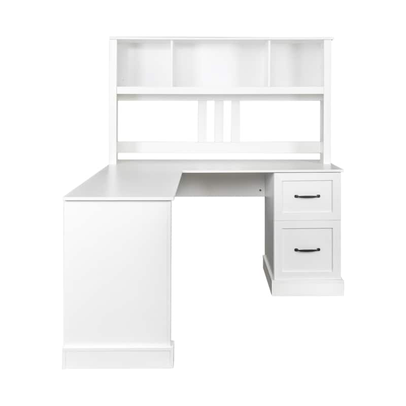 Wood Computer Desk with Hutch, L-Shaped Office Desk with Bookshelf, Storage Cabinet, Modern Workstation for Office Home