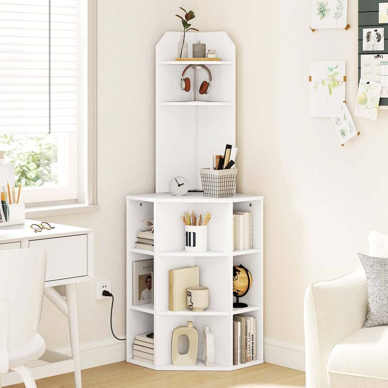 Costway 6-Tier Corner Shelf 63" Tall Corner Bookshelf with 2 USB Ports - See Details