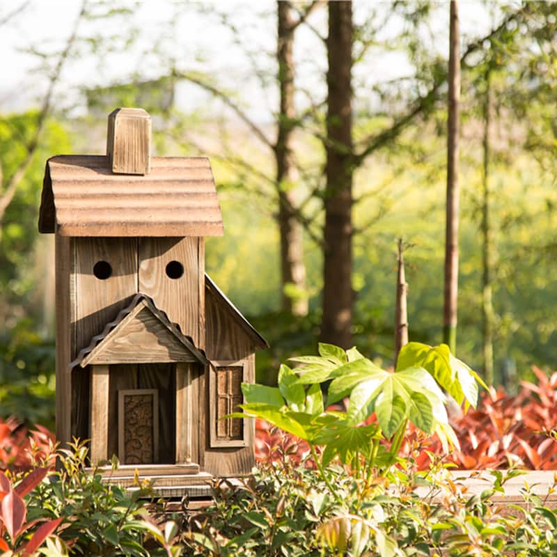 Glitzhome 12"H Rustic Distressed Wood Natural Birdhouse
