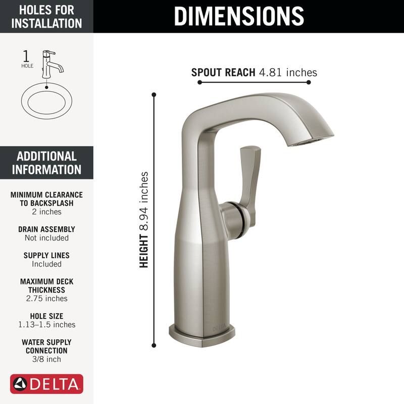 Delta 676-DST Stryke 1.2 GPM Single Hole Bathroom Faucet with Lever - Lumicoat Stainless