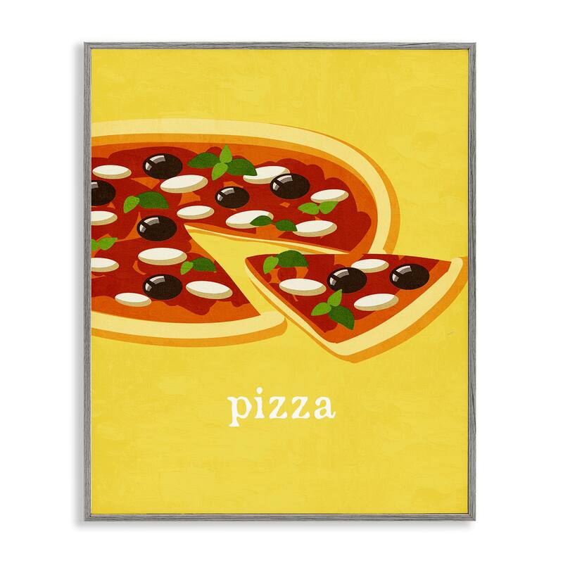 Stupell Delicious Pizza on Yellow Framed Giclee Art Design By Kim Allen - 16 x 20 - Grey