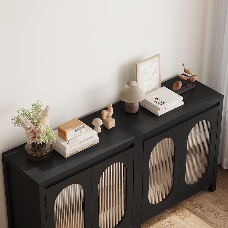 Modern Sideboard Buffet Cabinet with Glass Doors and Shelves
