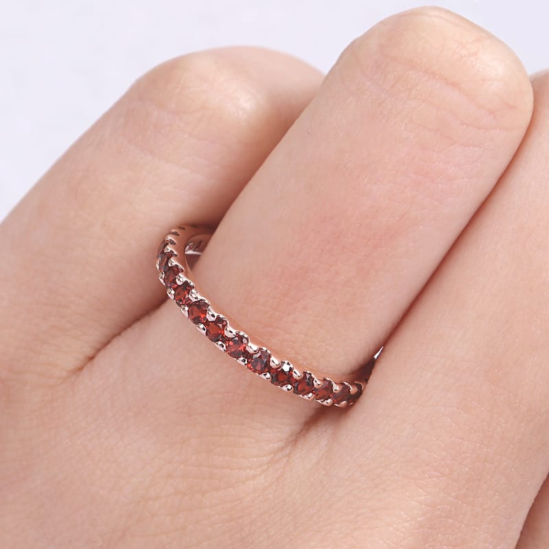 Miadora 10k Rose Gold Garnet Stackable Eternity Band Ring