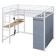 preview thumbnail 26 of 38, Metal & Wood Full Size Loft Metal Bed with Desk,Power Outlet,LED and Wardrobe