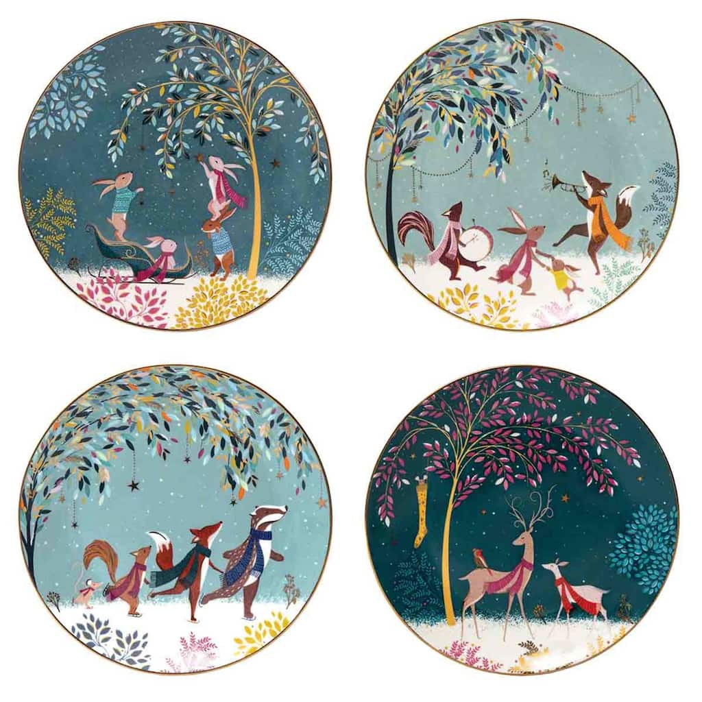Sara Miller Set of 4 Woodland Tales Cake Plates - 8-Inch