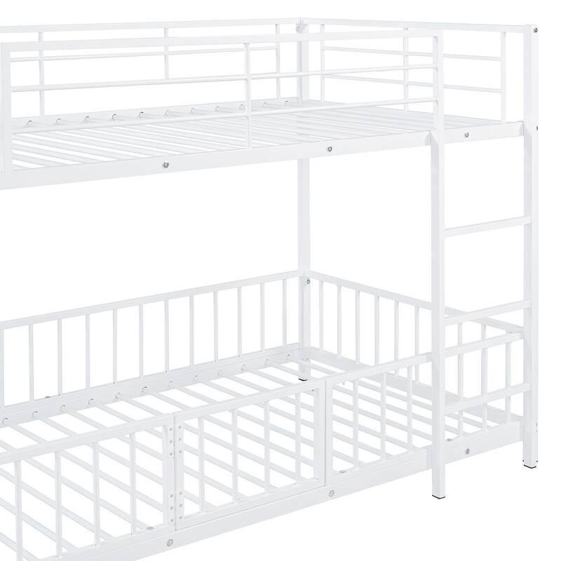 Twin/Full Metal Bunk Bed with Slide and Safety Guardrails - Convertible Loft Bed
