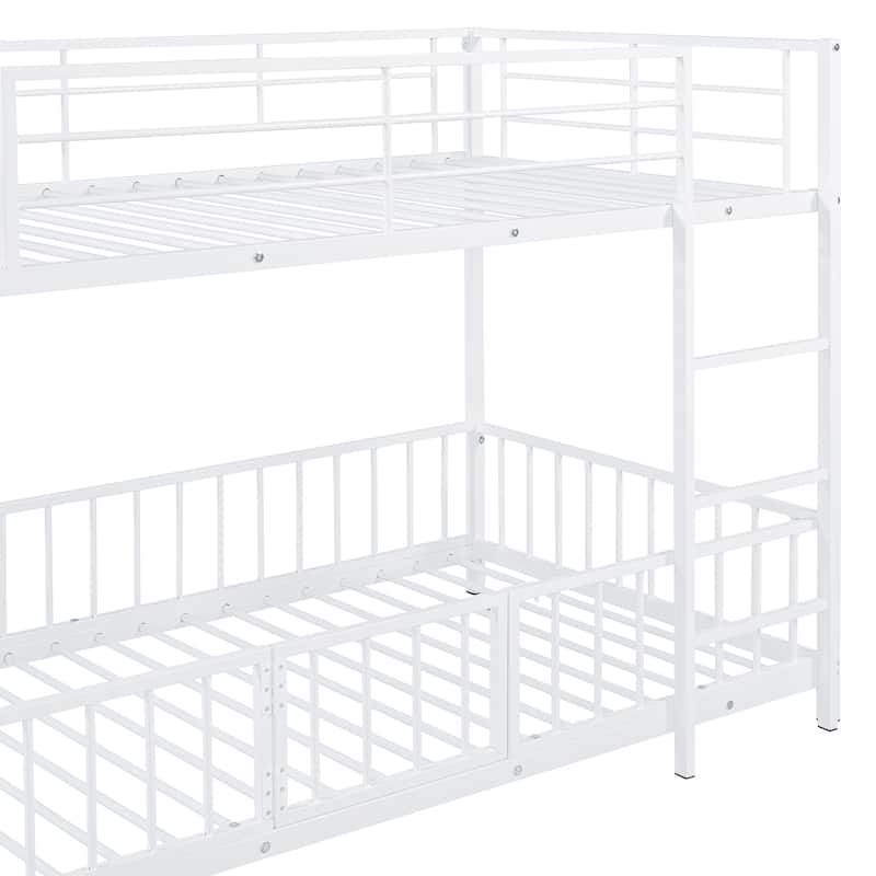 Twin over Twin Size Metal Bunk Bed with Slide and Guardrails for Kids, Boys and Girls, Bedroom