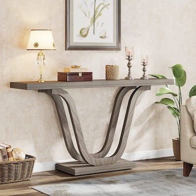 Farmhouse Console Sofa Table, 55 Inches Wood Sofa Table Entryway Table