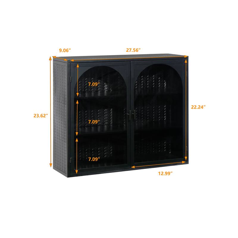 Two-door Wall Cabinet Buffet Sideboard with 3-tier Storage & Glass Door, Wall Storage Cabinet with Characteristic Woven Pattern