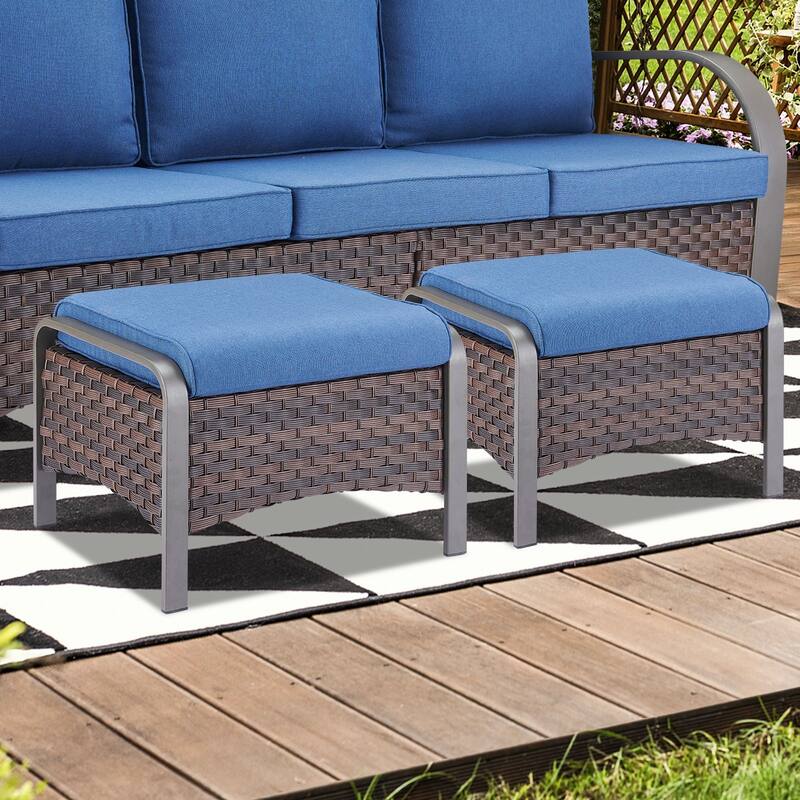 Gymojoy Industrial Style Outdoor Wicker Patio Ottomans Set of 2