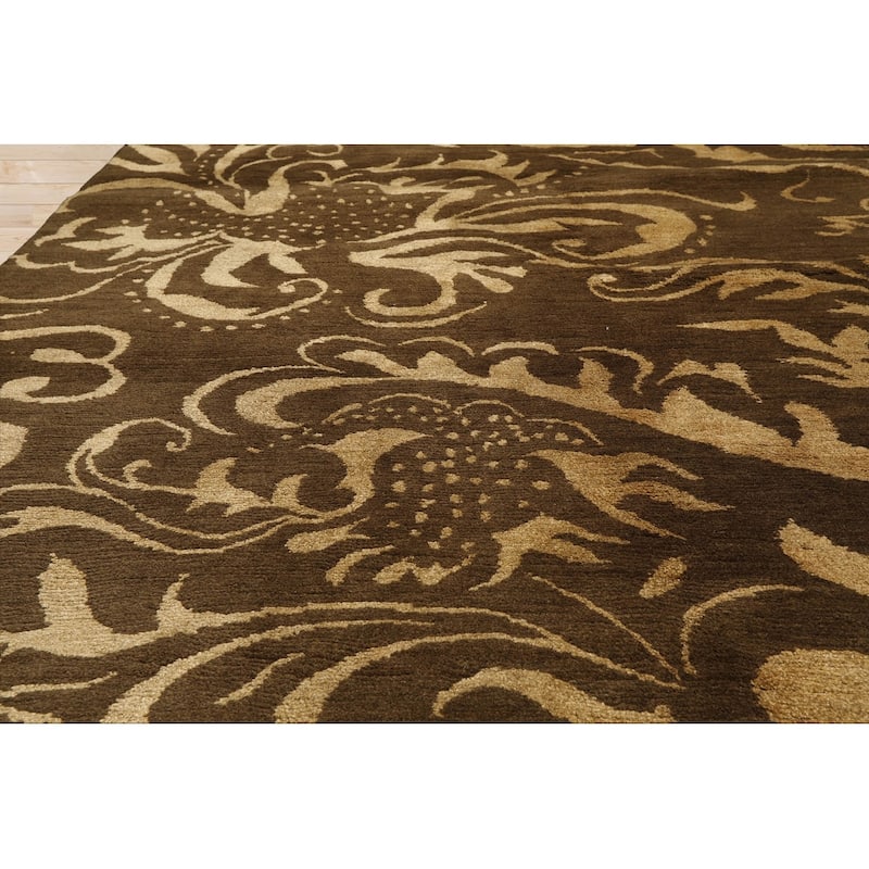 Hand Knotted Olive Tibetan Wool & Silk Transitional Oriental Area Rug - 8' x 10'
