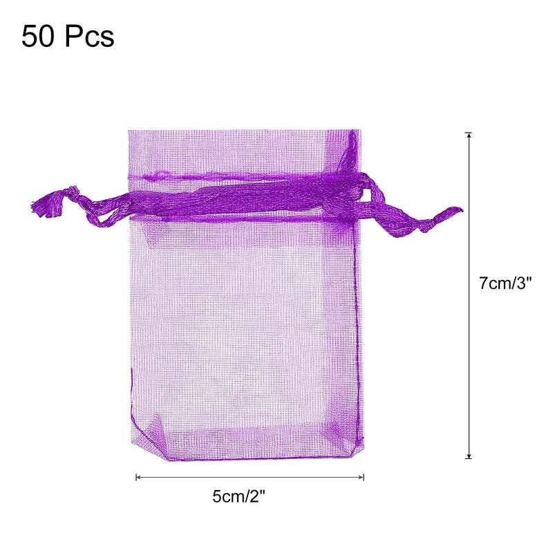 50pcs Organza Bags Drawstring Favor Pouches Sheer Mesh Bag for Wedding - Purple - 2 inch x 3 inch