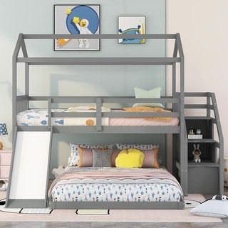 Twin over Full House Bunk Bed with Convertible Slide - Bed Bath ...