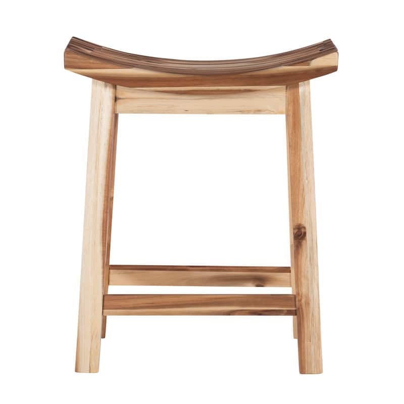Dale Natural Solid Wood Rustic Farmhouse Saddle Bar Counter Stool - N/A