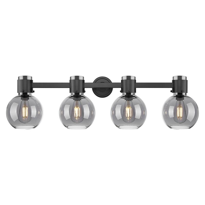 Innovations Lighting Downtown Urban - Lawton Sphere - 4 Light 34" Wall-Mounted Bath Vanity Light - Matte Black, Light Smoke