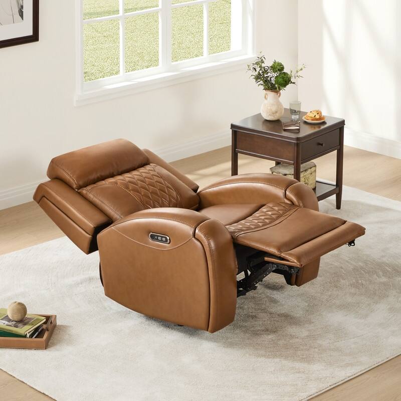 Spruce & Spring Leather Dual-Motor Power Lay Flat Recliner with Power Headrest