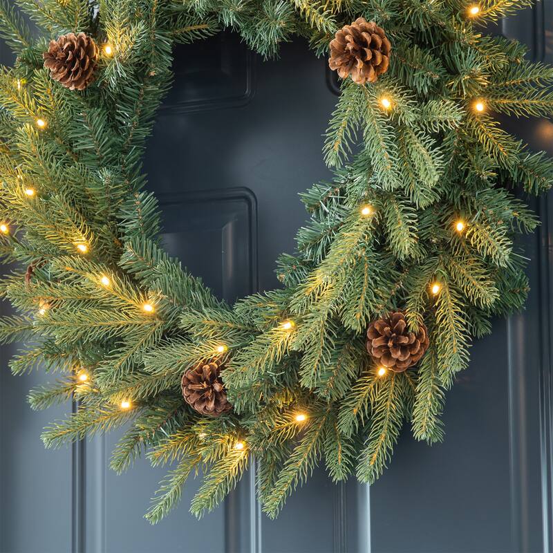 Glitzhome 24"D Pre-Lit Christmas Wreath with LED Light and Timer
