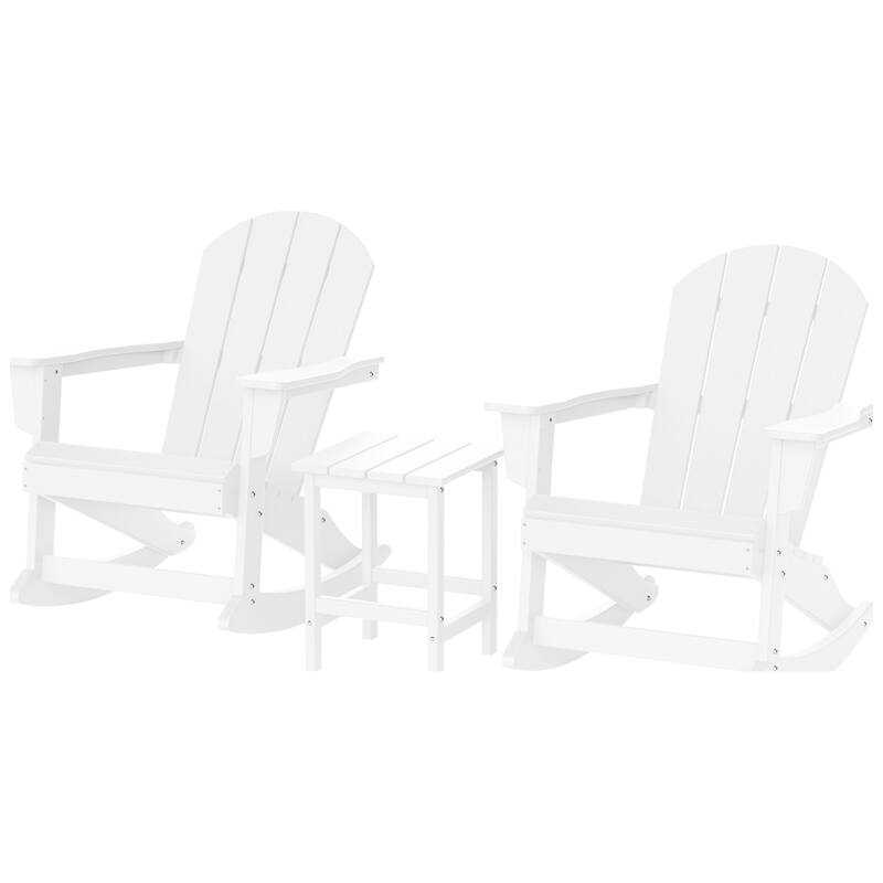 Laguna Hdpe All Weather Outdoor Patio Rocking Chairs With Side Table (3-Piece Set) - White