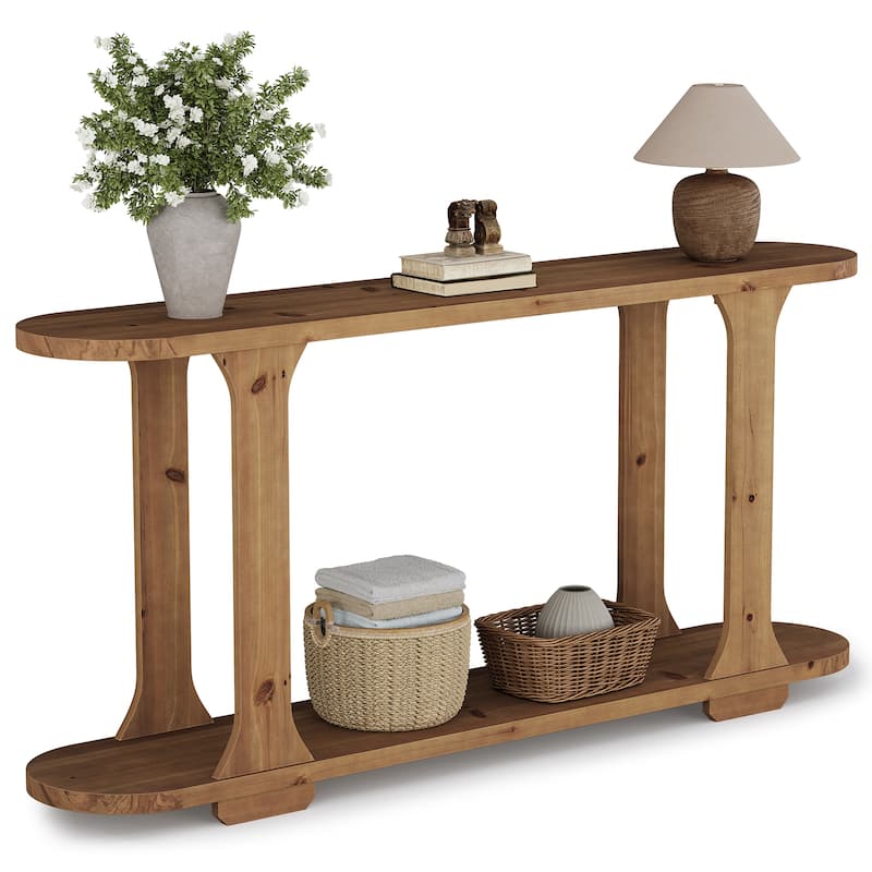 63 Inch Farmhouse Console Table, Solid Wood Couch Table Behind Sofa