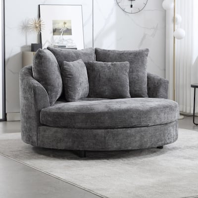 Modern Sofa Chair Round Accent Barrel Chair With 5 Pillows and Storage Ottoman