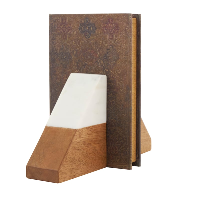 Brown Marble Triangle 3 lbs Geometric Decorative Bookends with White Marble Tops (Set of 2)