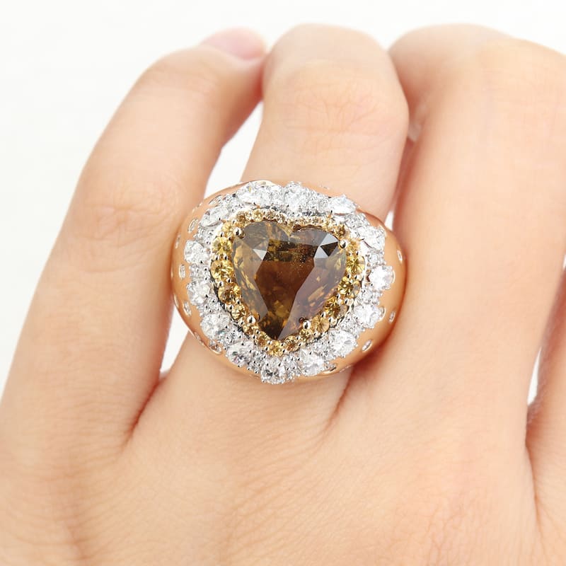 Miadora 7 3/4ct TGW Heart Alexandrite Yellow Sapphire 2ct TDW Diamond Cocktail Ring in 14k Yellow Gold