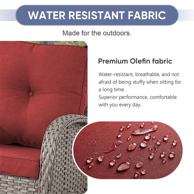 PlainCurve 3-Piece Wicker Outdoor Patio Conversation Set with Rocking Chairs and Olefin Cushions