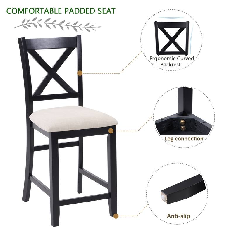 Wooden Counter Height Dining Chairs Set of 4, Kitchen Chair with Padded Seat, Upholstered Side Chair for Dining Room