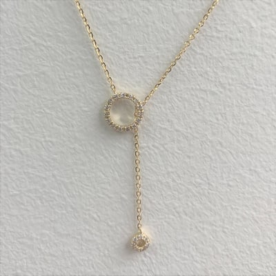 Joelle Collection Diamond Circle Drop Necklace 14K Gold Adjustable to 16-inch -18-inch Diamond Necklace
