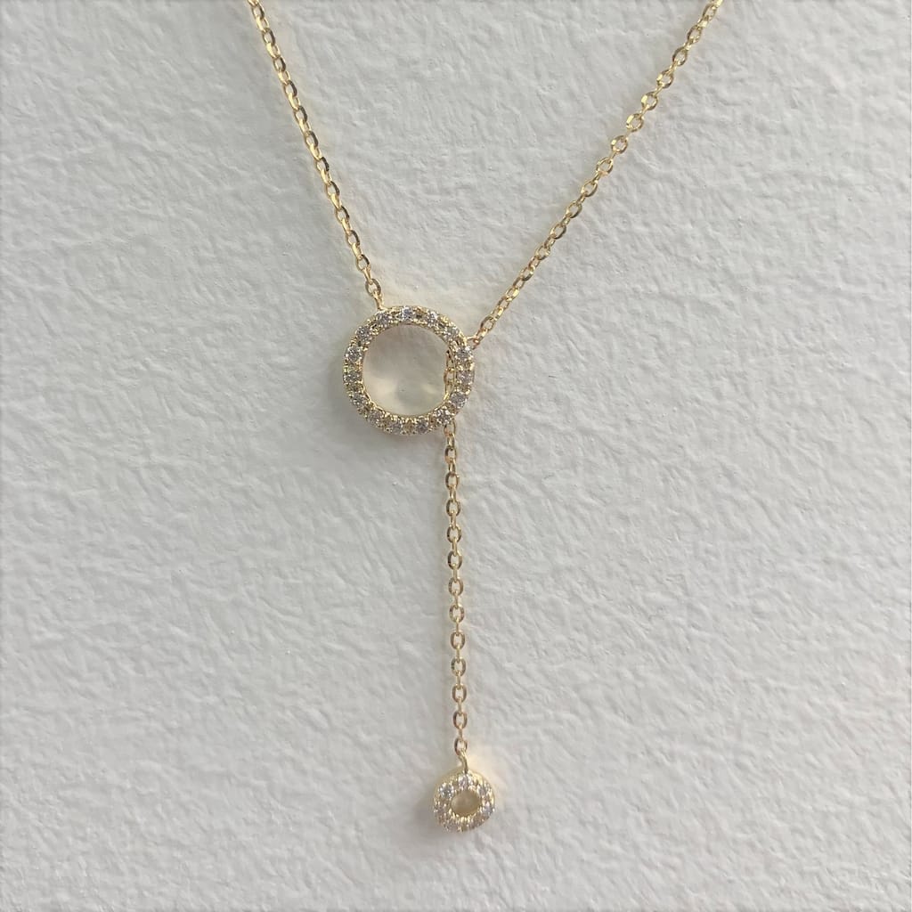 Joelle Collection Diamond Circle Drop Necklace 14K Gold Adjustable to 16-inch -18-inch Diamond Necklace