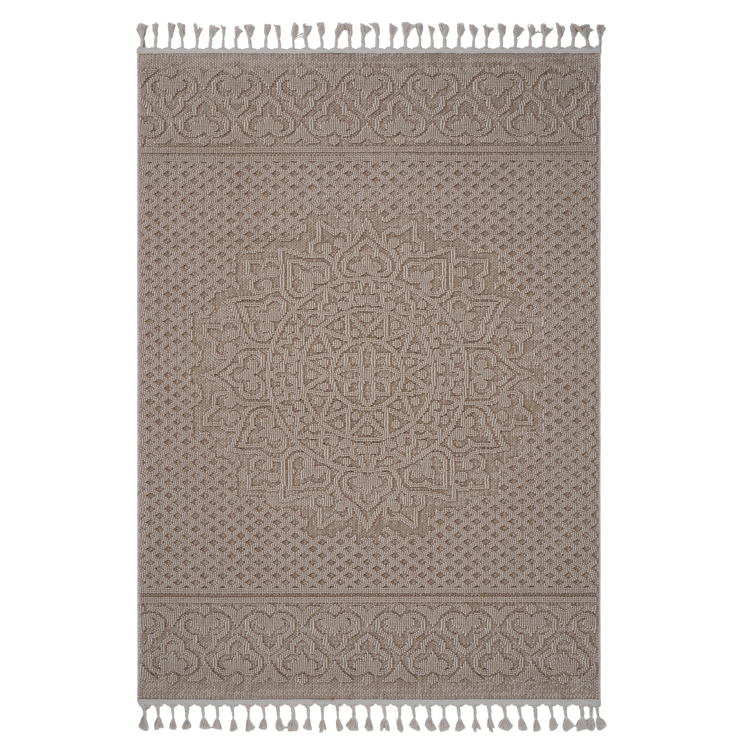 Guros Collection Beige / Medallion Indoor / Outdoor Non-Shedding Area Rug