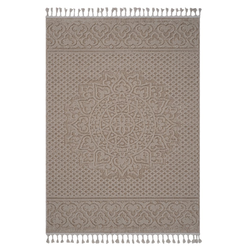LOOM & LUXE Collection Beige/Medallion Indoor/Outdoor Area Rug - 120" D x 93" W x 0.28" H