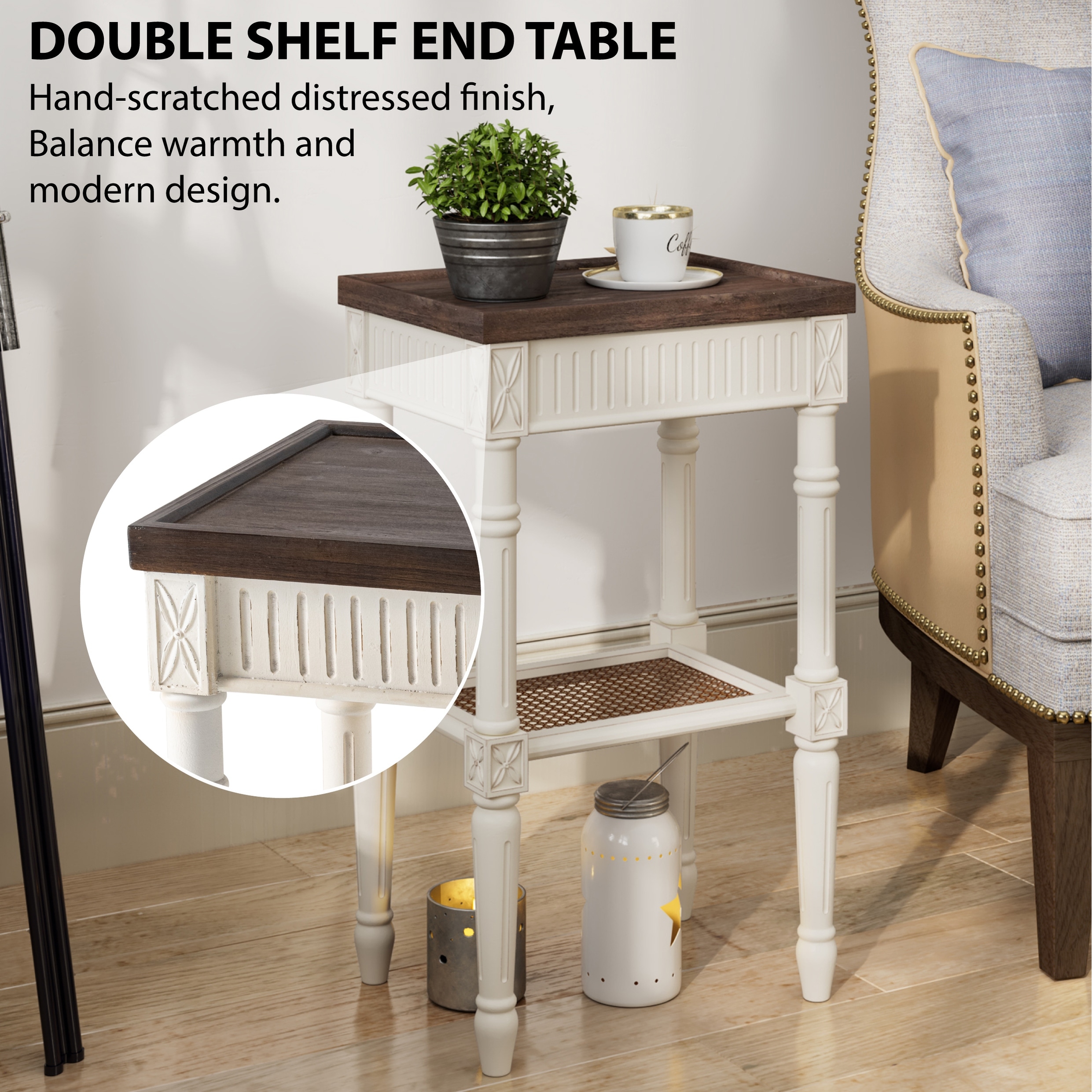 COZAYH French Country Distressed Accent Table, Espresso Tray Top