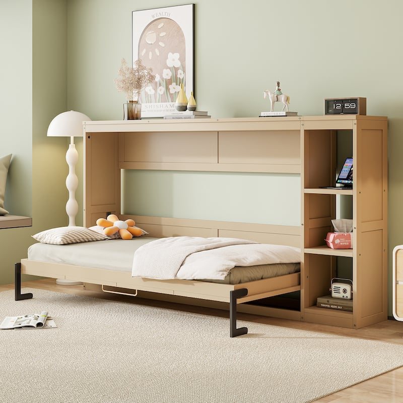Murphy Bed with Bookshelf for Samll Space, Full/Twin Size