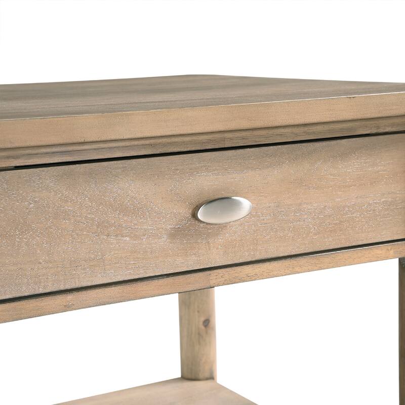 Neka Side End Table, Drawer Shelf, Brown Wood and Veneer, 24 Inch