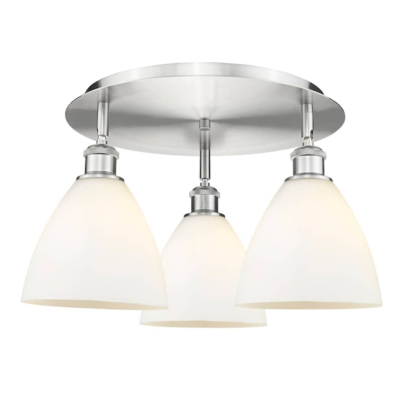 Innovations Lighting Bristol Glass - 3 Light 19" Flush Mount - Satin Nickel/Matte White